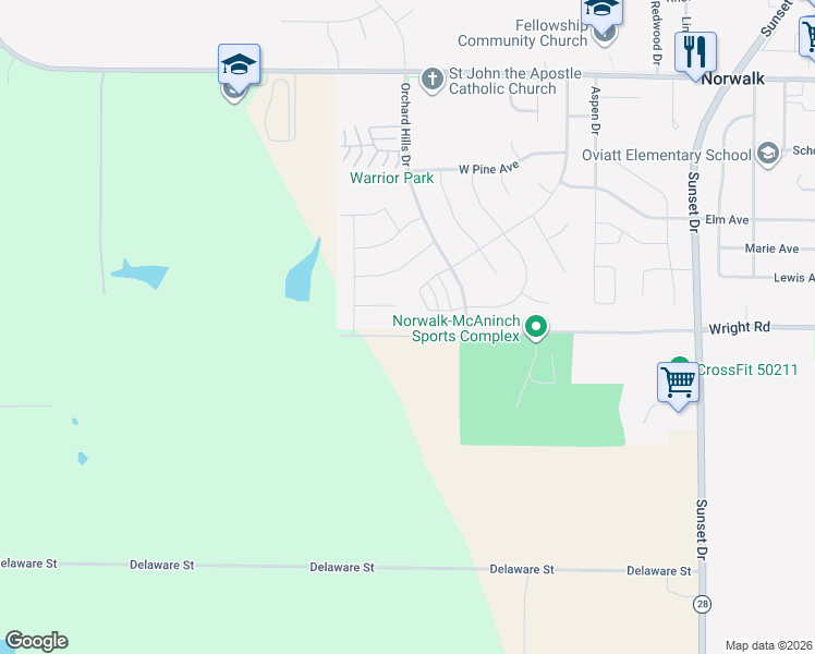 map of restaurants, bars, coffee shops, grocery stores, and more near 102 Braeburn Lane in Norwalk
