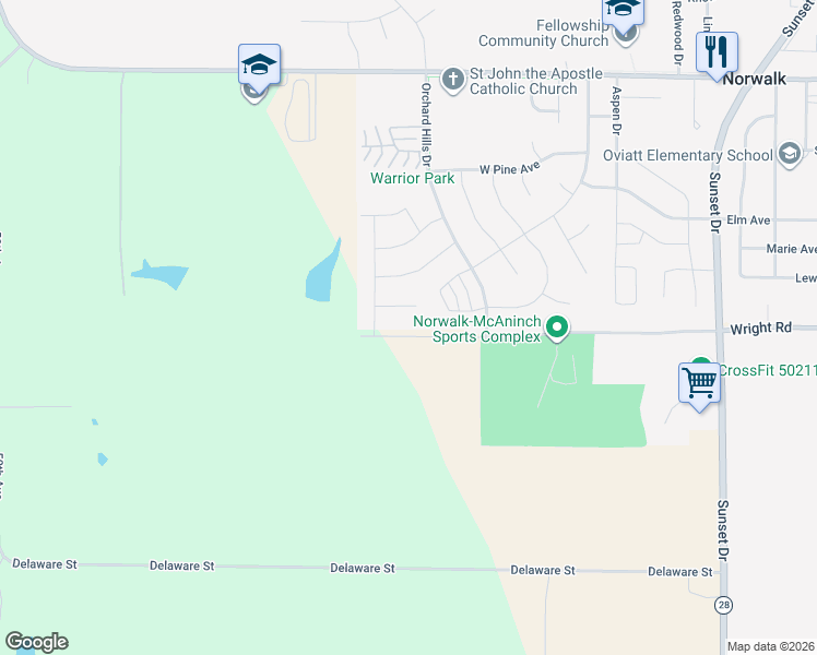map of restaurants, bars, coffee shops, grocery stores, and more near 102 Braeburn Lane in Norwalk