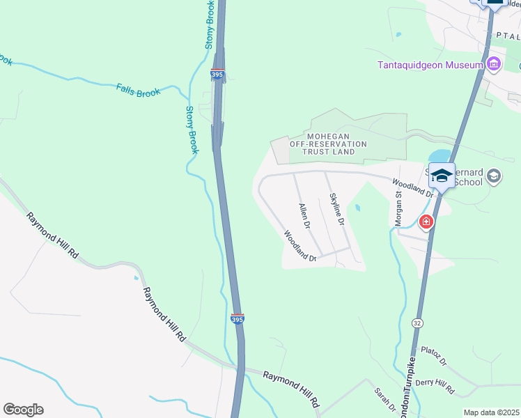 map of restaurants, bars, coffee shops, grocery stores, and more near 123 Woodland Drive in Montville