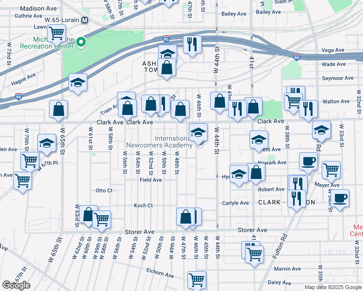 map of restaurants, bars, coffee shops, grocery stores, and more near 3178 West 48th Street in Cleveland