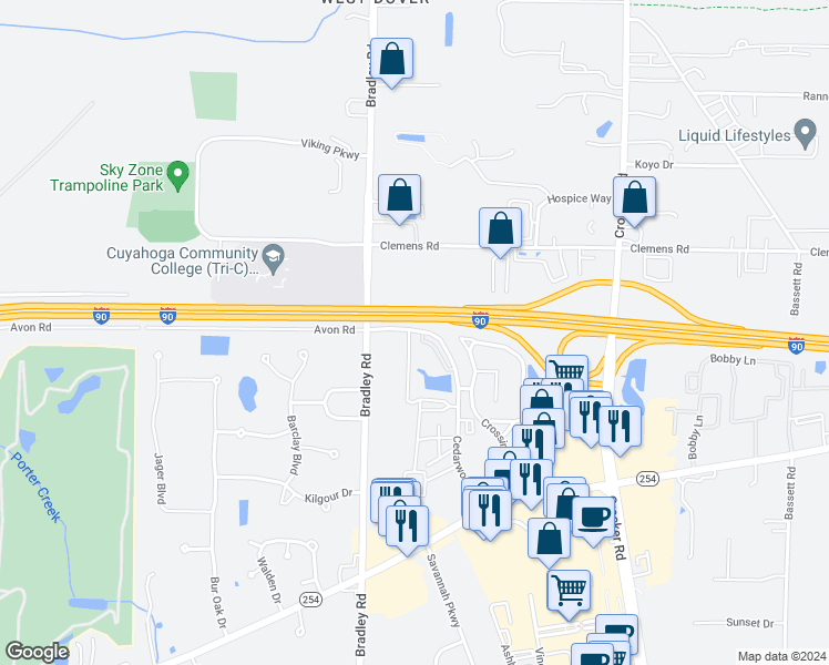 map of restaurants, bars, coffee shops, grocery stores, and more near 1330 Cedarwood Drive in Westlake