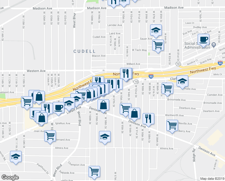 map of restaurants, bars, coffee shops, grocery stores, and more near 3118 West 97th Street in Cleveland