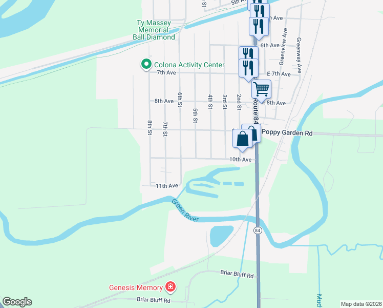 map of restaurants, bars, coffee shops, grocery stores, and more near 901-999 5th Street in Colona