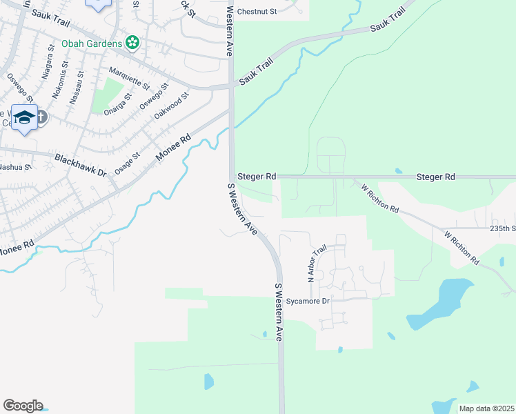 map of restaurants, bars, coffee shops, grocery stores, and more near 23439 South Western Avenue in Park Forest