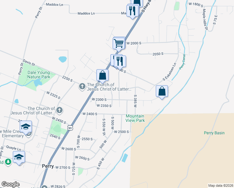 map of restaurants, bars, coffee shops, grocery stores, and more near 2266 South 450 West in Brigham City