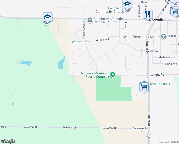 map of restaurants, bars, coffee shops, grocery stores, and more near 106 Braeburn Lane in Norwalk