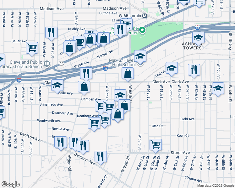 map of restaurants, bars, coffee shops, grocery stores, and more near 3119 West 68th Street in Cleveland