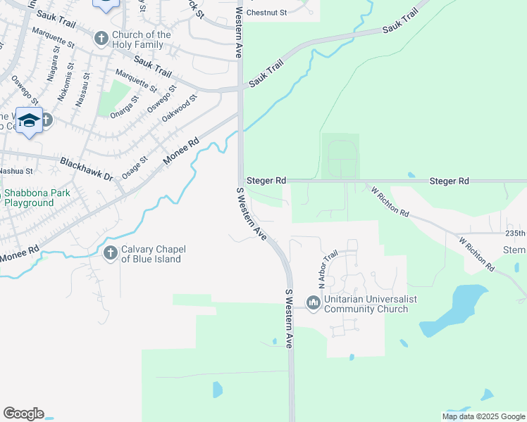 map of restaurants, bars, coffee shops, grocery stores, and more near 23433 South Western Avenue in Park Forest