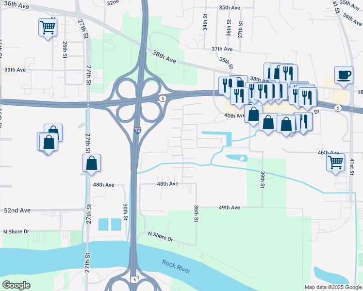 map of restaurants, bars, coffee shops, grocery stores, and more near in Moline