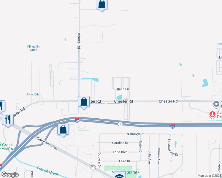 map of restaurants, bars, coffee shops, grocery stores, and more near 1480 Mulberry Lane in Avon