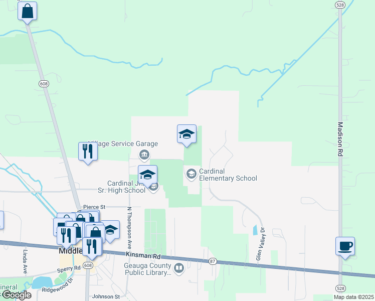 map of restaurants, bars, coffee shops, grocery stores, and more near 16175 Almeda Drive in Middlefield