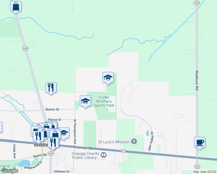 map of restaurants, bars, coffee shops, grocery stores, and more near 16175 Almeda Drive in Middlefield