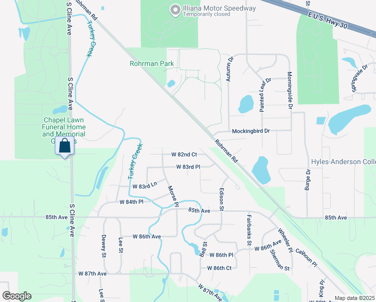 map of restaurants, bars, coffee shops, grocery stores, and more near 7096 West 82nd Court in Crown Point