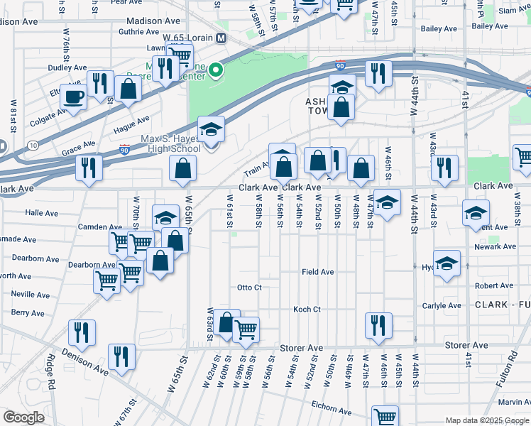 map of restaurants, bars, coffee shops, grocery stores, and more near 3120 West 58th Street in Cleveland
