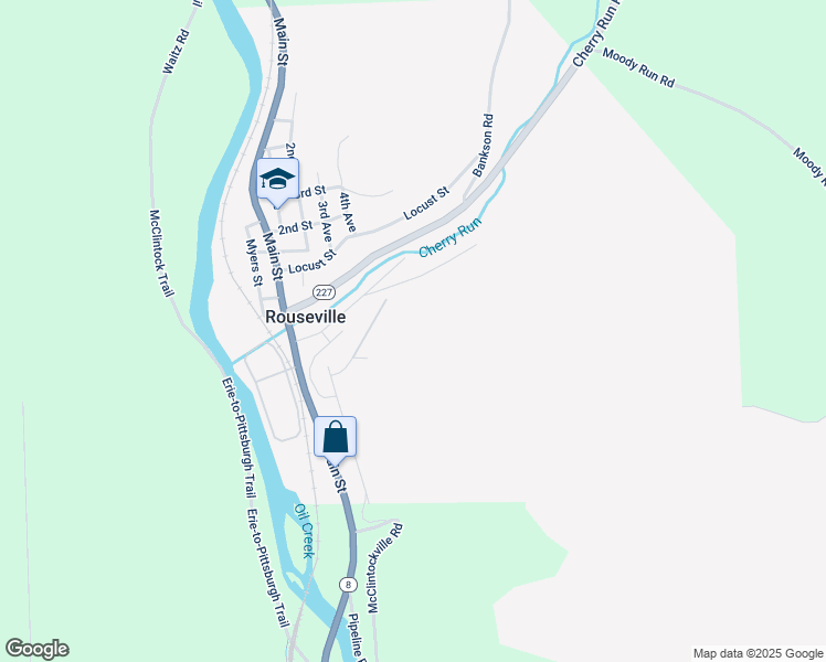 map of restaurants, bars, coffee shops, grocery stores, and more near in Rouseville