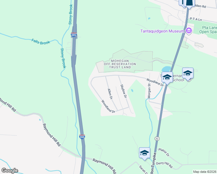 map of restaurants, bars, coffee shops, grocery stores, and more near 16 Allen Drive in Montville