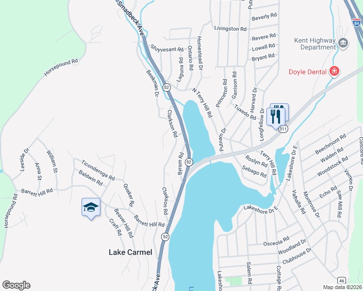 map of restaurants, bars, coffee shops, grocery stores, and more near 1 Ogden Road in Carmel Hamlet