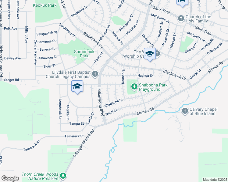 map of restaurants, bars, coffee shops, grocery stores, and more near 432 Navajo Street in Park Forest