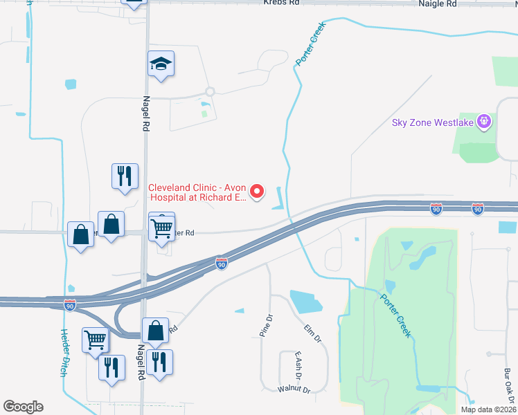 map of restaurants, bars, coffee shops, grocery stores, and more near 33100 Cleveland Clinic Boulevard in Avon