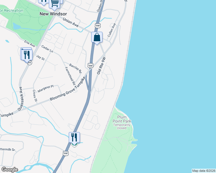map of restaurants, bars, coffee shops, grocery stores, and more near 117 Sandpiper Lane in New Windsor