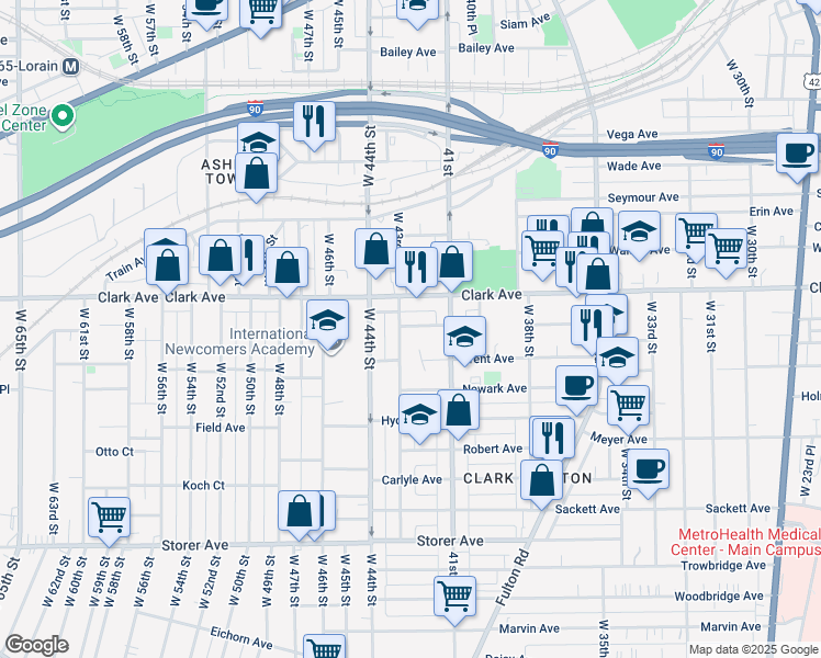 map of restaurants, bars, coffee shops, grocery stores, and more near 3124 West 43rd Street in Cleveland