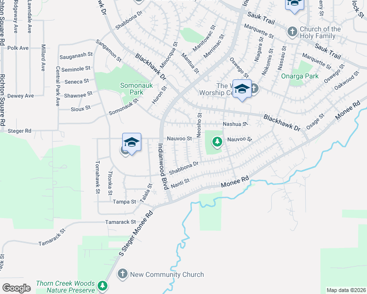 map of restaurants, bars, coffee shops, grocery stores, and more near 173 Nauvoo Street in Park Forest
