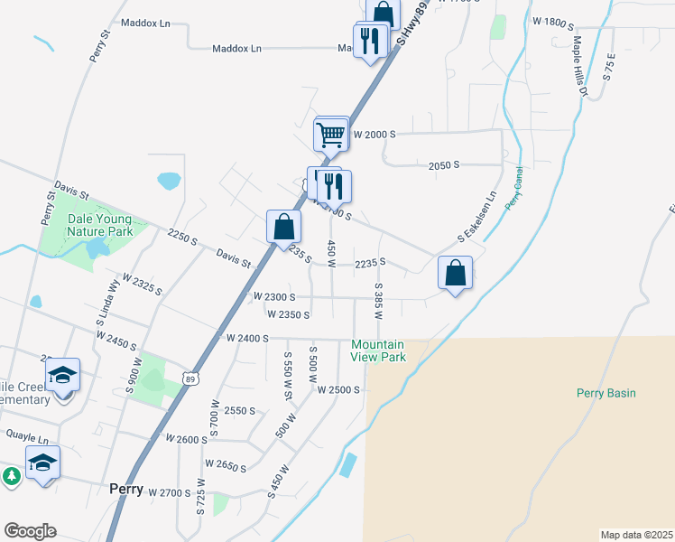 map of restaurants, bars, coffee shops, grocery stores, and more near 2245 South 450 West in Brigham City