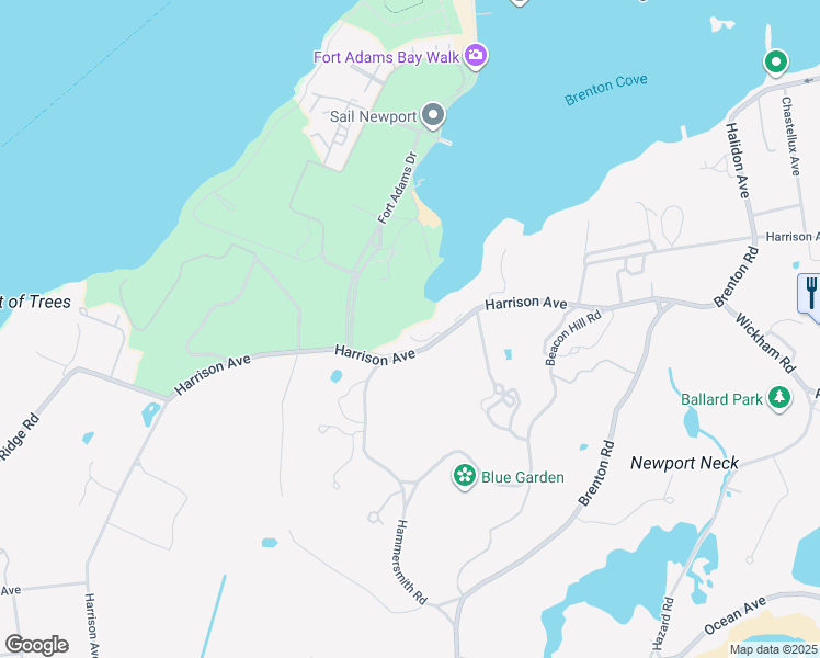 map of restaurants, bars, coffee shops, grocery stores, and more near 157 Harrison Avenue in Newport