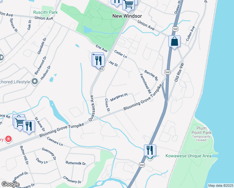 map of restaurants, bars, coffee shops, grocery stores, and more near 5 Margaret Place in New Windsor