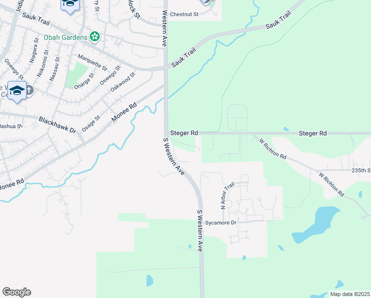 map of restaurants, bars, coffee shops, grocery stores, and more near 23443 South Western Avenue in Park Forest