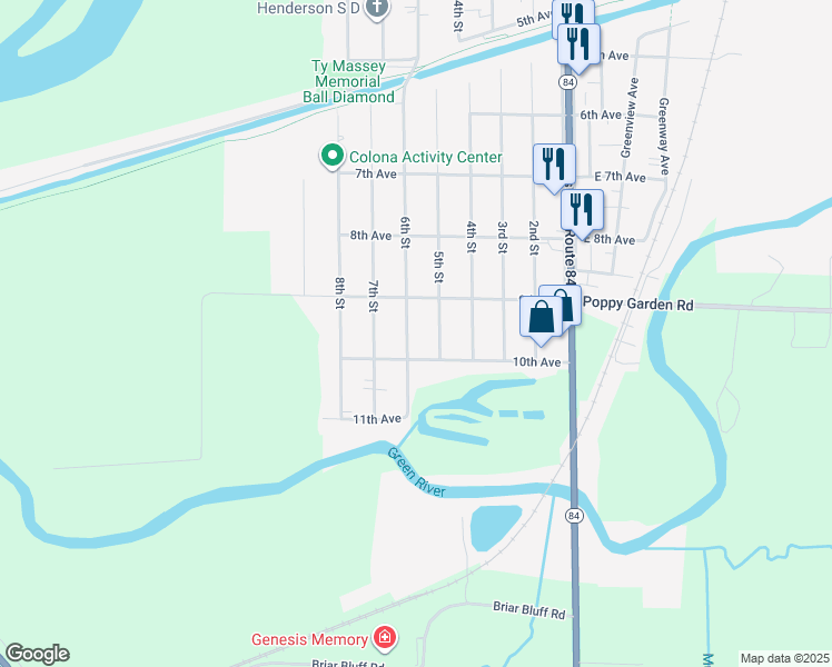 map of restaurants, bars, coffee shops, grocery stores, and more near 901-999 6th St in Colona