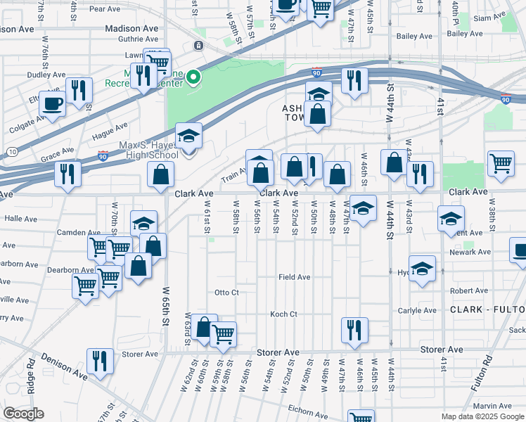 map of restaurants, bars, coffee shops, grocery stores, and more near 3127 West 56th Street in Cleveland