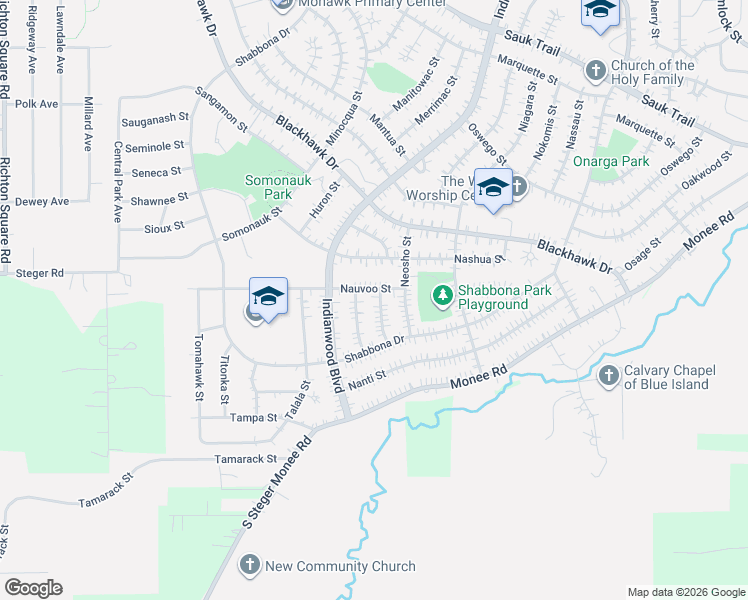 map of restaurants, bars, coffee shops, grocery stores, and more near 173 Nauvoo Street in Park Forest