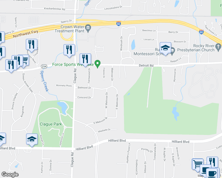 map of restaurants, bars, coffee shops, grocery stores, and more near 1223 West Melrose Drive in Westlake