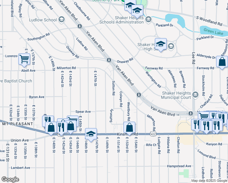 map of restaurants, bars, coffee shops, grocery stores, and more near 3329 Sutton Rd in Shaker Heights