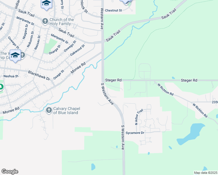 map of restaurants, bars, coffee shops, grocery stores, and more near 23433 South Western Avenue in Park Forest