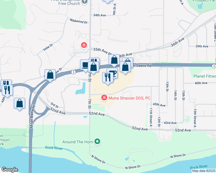 map of restaurants, bars, coffee shops, grocery stores, and more near 800 42nd Avenue Drive in Moline