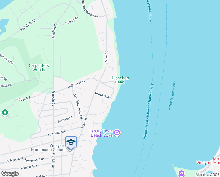 map of restaurants, bars, coffee shops, grocery stores, and more near 45 Pine Tree Lane in Tisbury