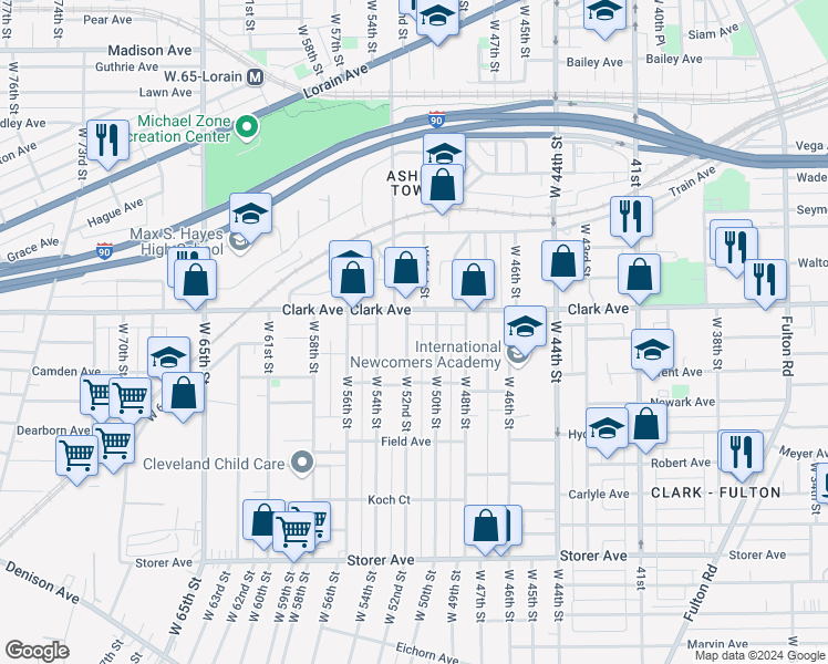 map of restaurants, bars, coffee shops, grocery stores, and more near 3120 West 50th Street in Cleveland