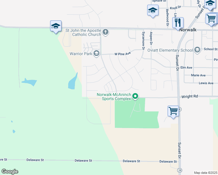map of restaurants, bars, coffee shops, grocery stores, and more near 231 Burr Oak Court in Norwalk