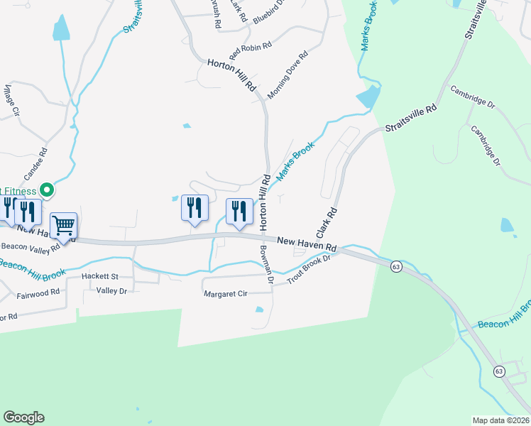 map of restaurants, bars, coffee shops, grocery stores, and more near 1430 New Haven Road in Naugatuck