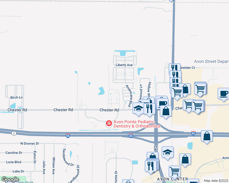 map of restaurants, bars, coffee shops, grocery stores, and more near 1473 Chenin Run in Avon