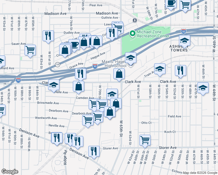 map of restaurants, bars, coffee shops, grocery stores, and more near 3119 West 68th Street in Cleveland