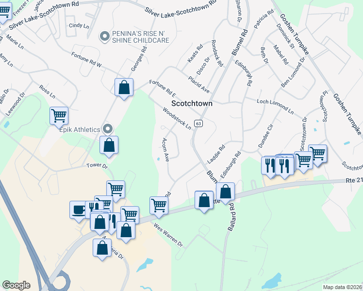 map of restaurants, bars, coffee shops, grocery stores, and more near 20 Shagbark Street in Middletown
