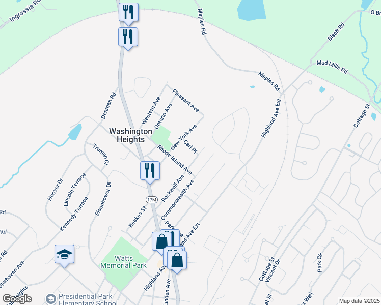 map of restaurants, bars, coffee shops, grocery stores, and more near 14 Carl Place in Middletown