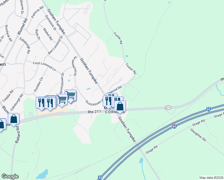 map of restaurants, bars, coffee shops, grocery stores, and more near 94 Inwood Road in Middletown
