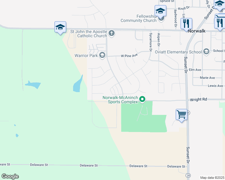 map of restaurants, bars, coffee shops, grocery stores, and more near 231 Burr Oak Court in Norwalk