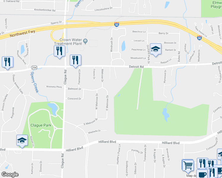 map of restaurants, bars, coffee shops, grocery stores, and more near 1229 East Melrose Drive in Westlake