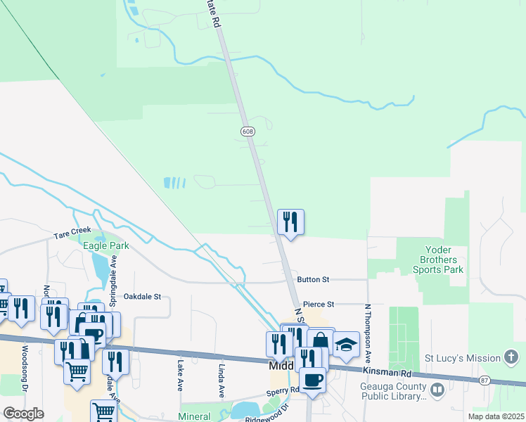 map of restaurants, bars, coffee shops, grocery stores, and more near 13706 Old State Road in Middlefield