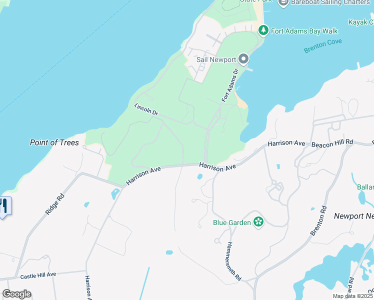 map of restaurants, bars, coffee shops, grocery stores, and more near 203 Harrison Avenue in Newport